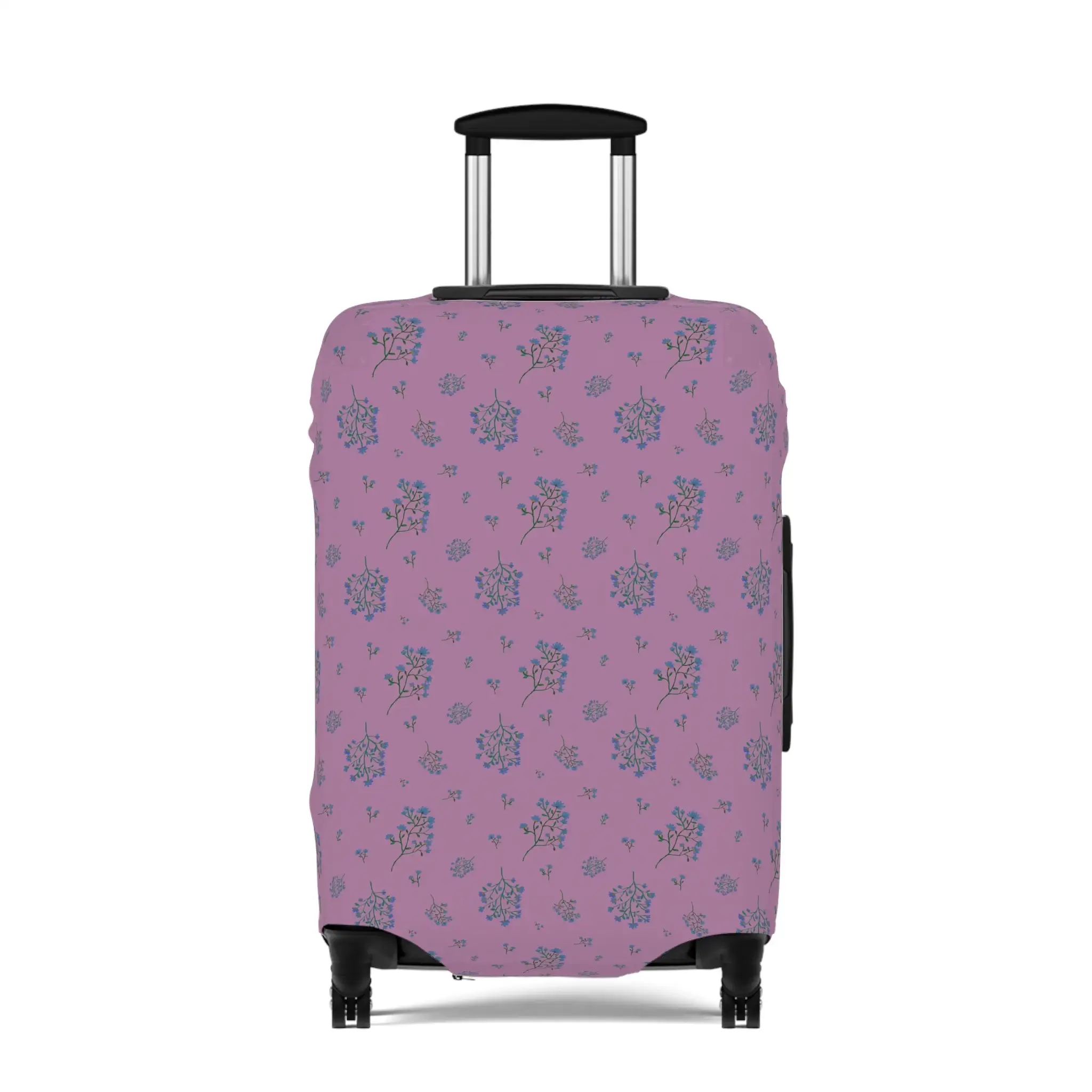 Woodland Lavender Breeze luggage cover with soft floral design and plum-toned background.