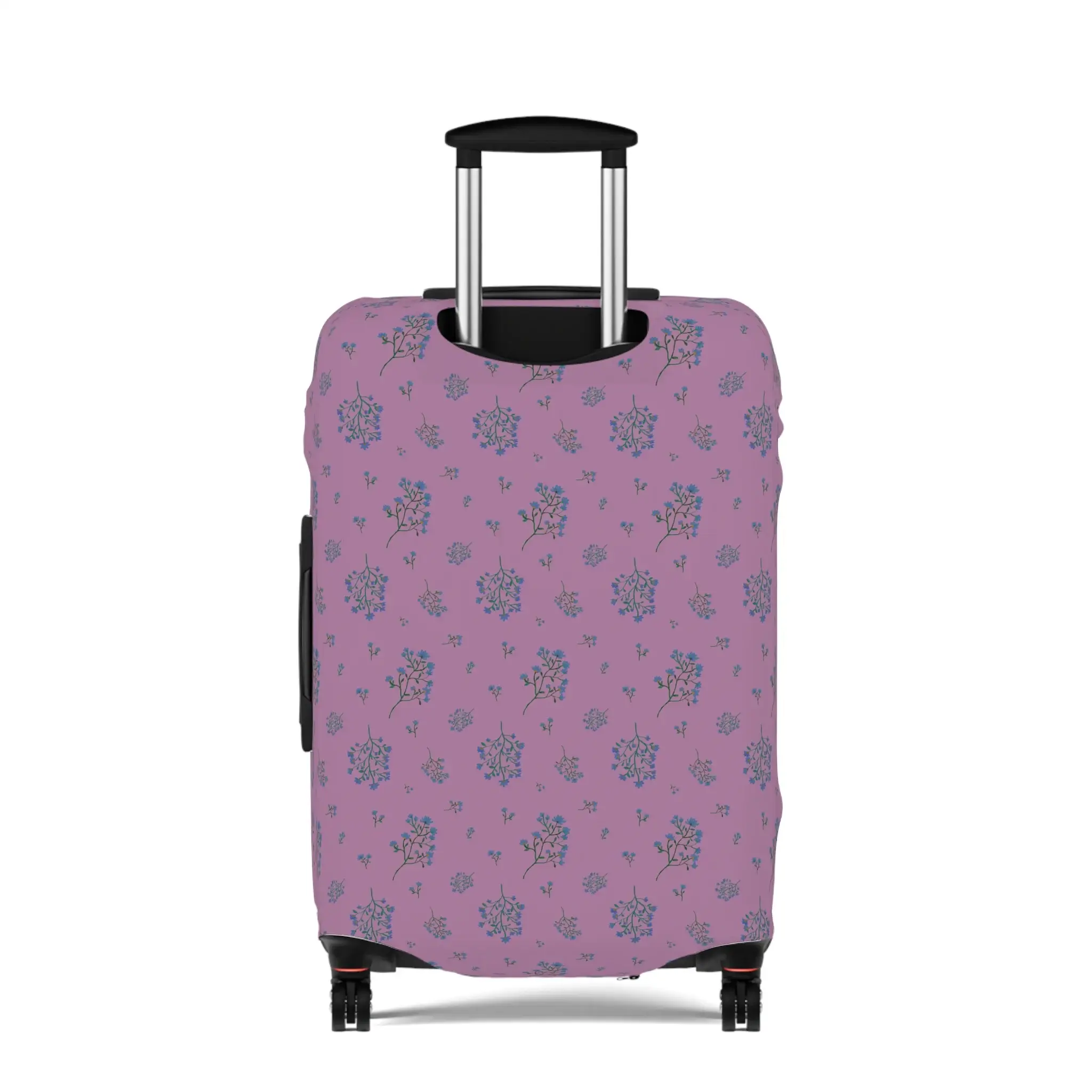 Woodland Lavender Breeze luggage cover with soft floral design and plum-toned background.