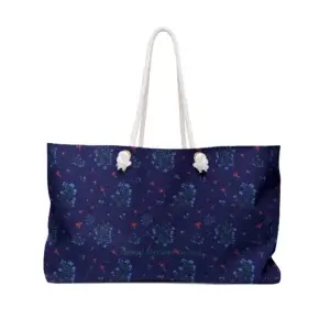 Oversized weekender bag featuring the Woodland Bloom floral design, with thick rope handles and a wide opening.