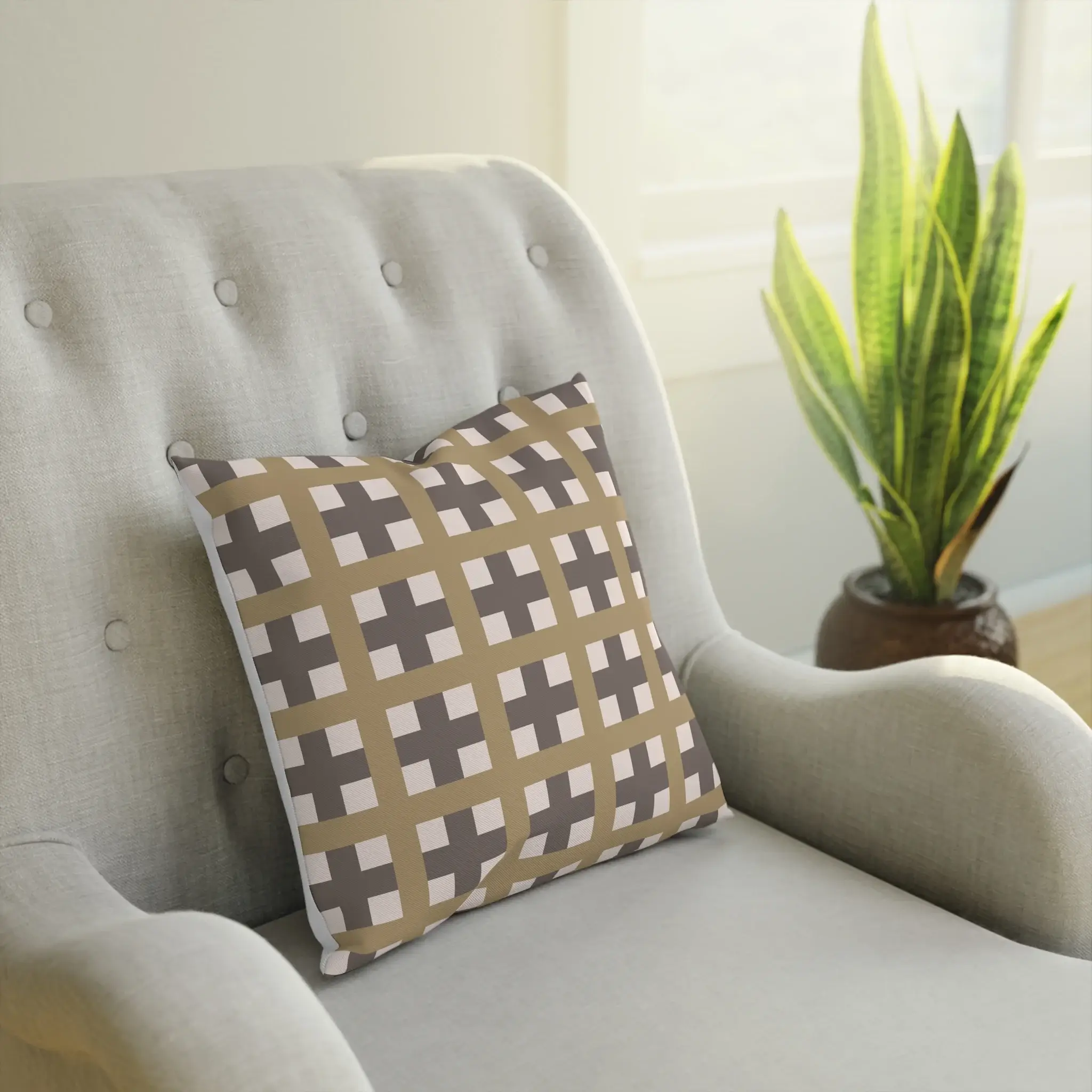 Mocha Mousse Plaid Cotton Cushion