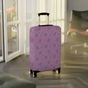 Woodland Lavender Breeze luggage cover with soft floral design and plum-toned background.