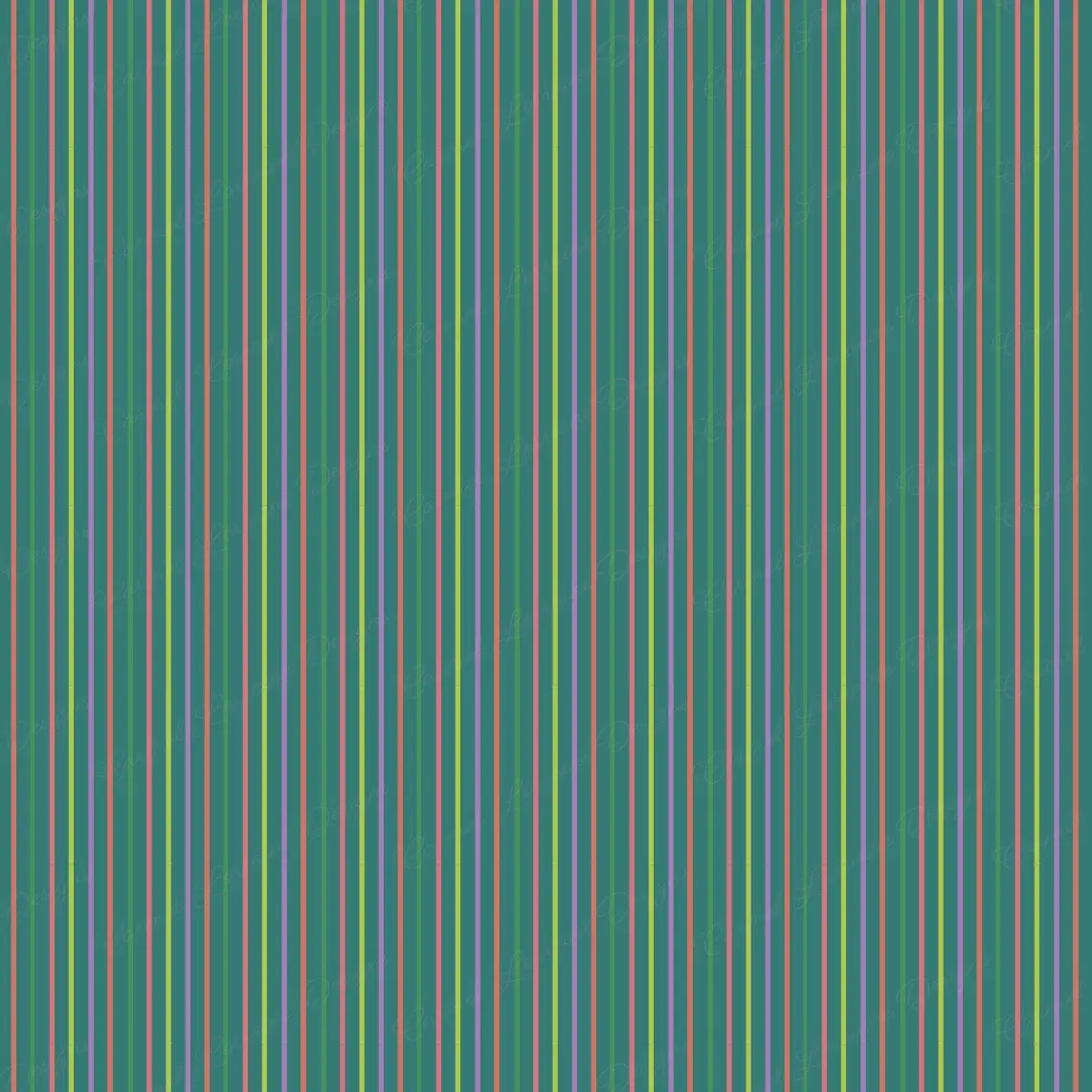 Striped pattern featuring warm Autumn-inspired tones of dusky pink, lavender, golden lime, peach, and earthy green on a deep teal background.